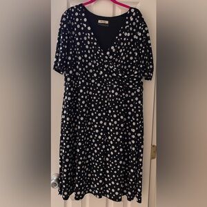 Lucie Lu Black and White Faux Wrap Midi Dress 2X